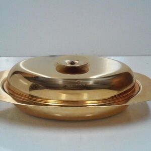 Mid-Century Tommi Parzinger Lidded Dish Gold Plated 1950s Glam Serving